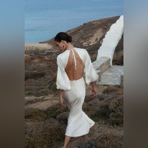 Shona Joy la lune open back balloon sleeve midi dress - cream